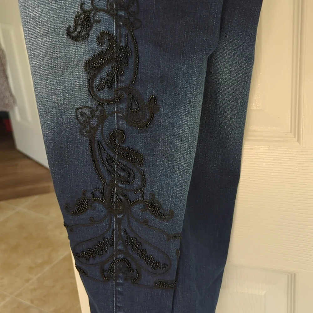 WHBM THE SKINNY Women's Blue With Black Embelishment Jeans Size 16W